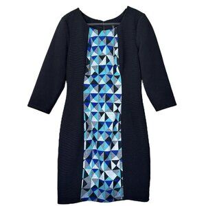 Plenty by Tracy Reese Geo Triangle Print Panel Cocktail Dress Black Blue Size 8